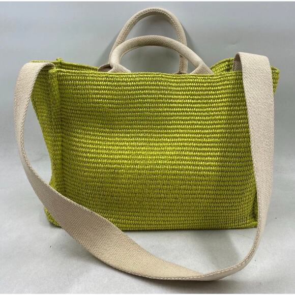 MARNI Neon Green Embroidered Raffia Tote - Picture 2 of 10